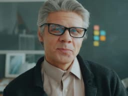 Porträt eines grauhaarigen Mannes mit Brille in einem Büro